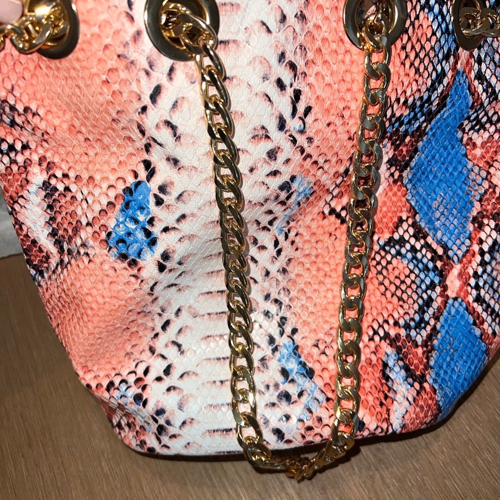 Multicolor Faux Croc Purse/ Golden straps